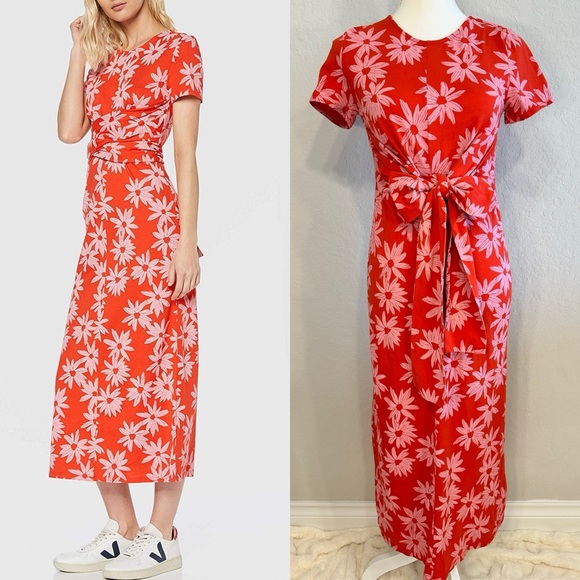 find. Dresses & Skirts - find. Made in Portugal Red Floral Tie Waist Illustration Cotton Dress Sz Small